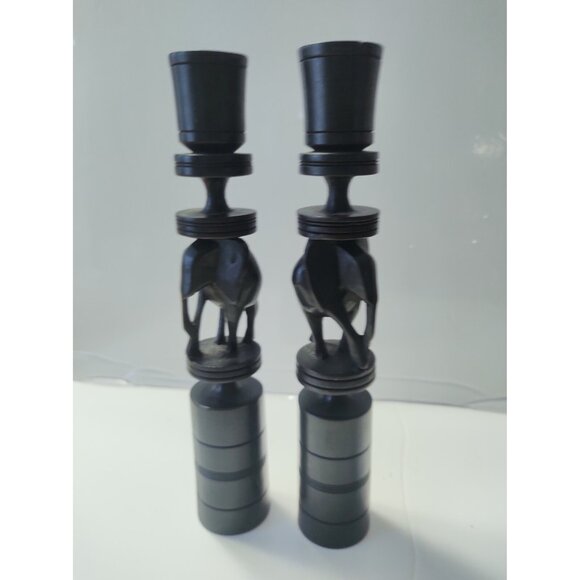 Ebony Wood Carved Elephant Candle Holders set of two 9 1/2" tall - Picture 10 of 13